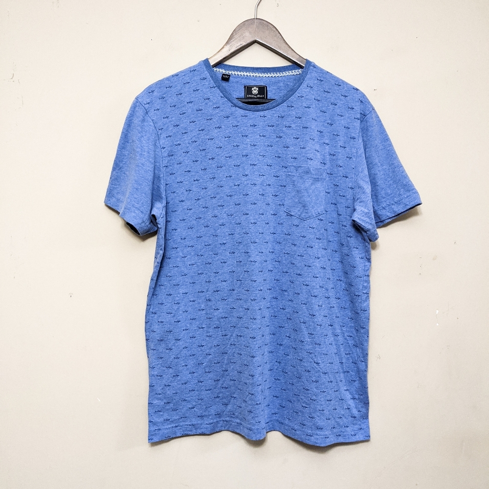 Steel & Jelly shark print blue pocket tee